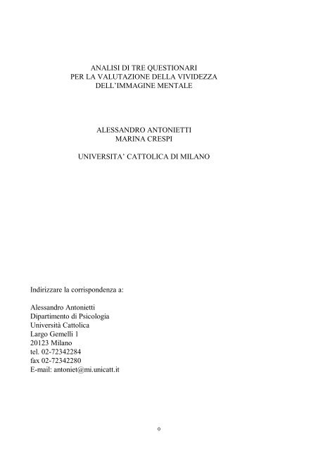 analisi di tre questionari per la valutazione della vividezza dell ...