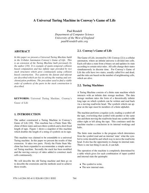 Turing machine universality of the game of life