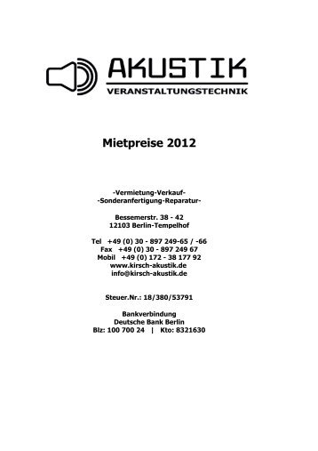 Mietpreise 2012 - AKUSTIK Veranstaltungstechnik Berlin Axel Kirsch