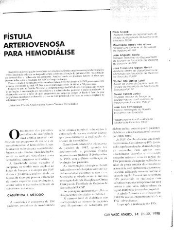 Fístula Arteriovenosa Para Hemodiálise - Jornal Vascular Brasileiro