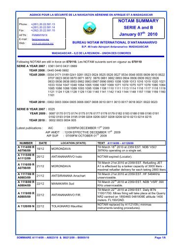 NOTAM ANTANA - Sommaire 01/10 FM - ais asecna