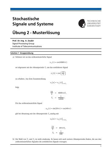 Stochastische Signale und Systeme Übung 2 - Musterlösung