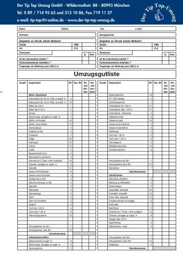 Umzugsgutliste - Tip Top Umzug