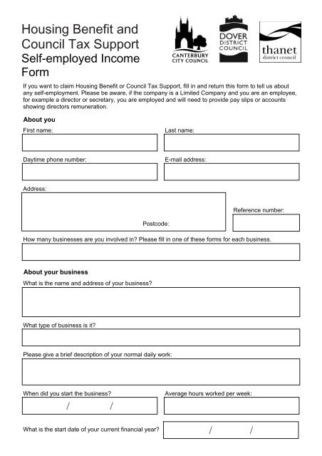Self-employed income form - Canterbury City Council