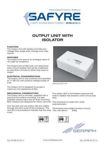 output unit with isolator pdf - Swift Alarms Group