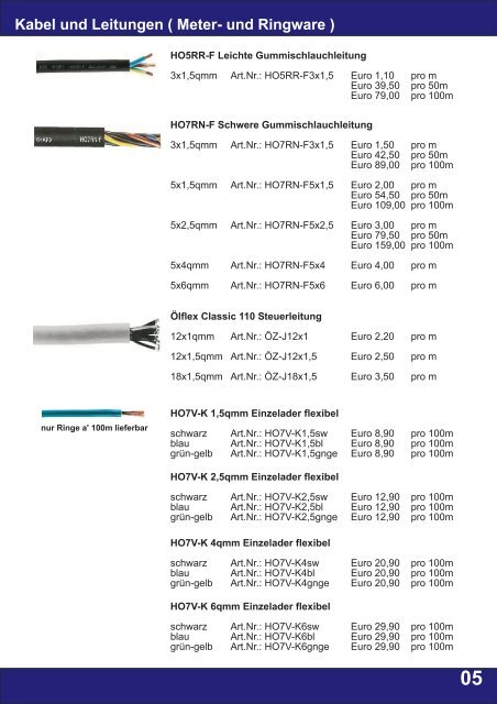 Kabel und Leitungen ( Meter- und Ringware )