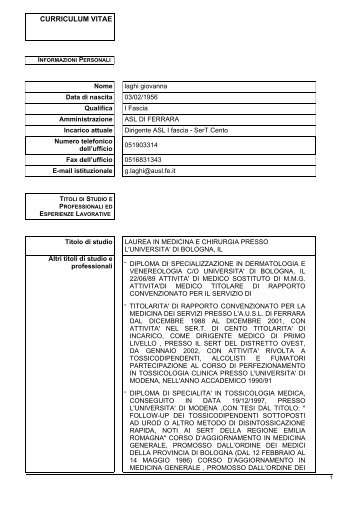 CV LAGHI GIOVANNA.pdf - Azienda USL di Ferrara