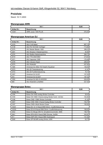 Preisliste Verkauf - alteseite.sld-mediatec.eu - SLD Mediatec