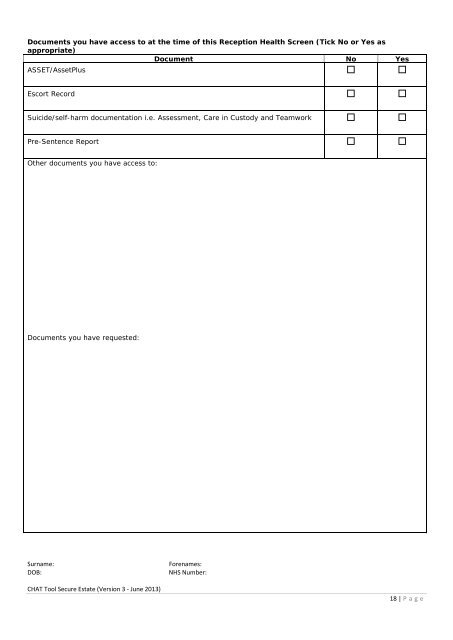 CHAT Tool - Offender Health Research Network