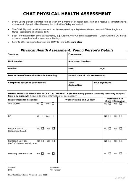 CHAT Tool - Offender Health Research Network