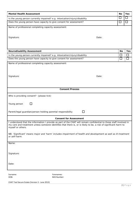 CHAT Tool - Offender Health Research Network