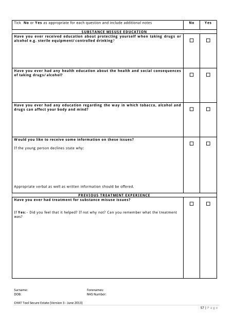 CHAT Tool - Offender Health Research Network