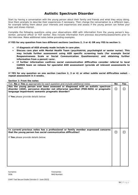 CHAT Tool - Offender Health Research Network