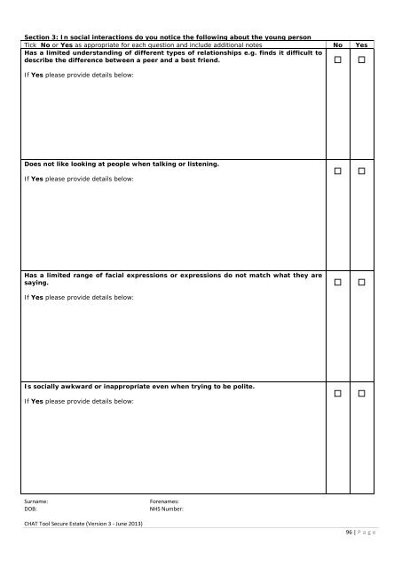 CHAT Tool - Offender Health Research Network