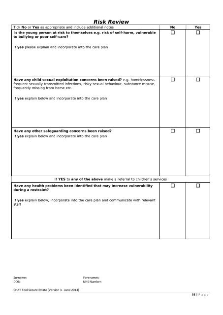 CHAT Tool - Offender Health Research Network