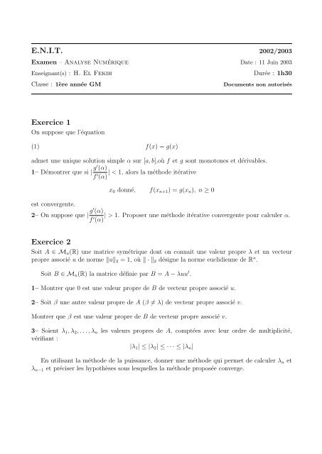 Recueil d'Examens (1997 - 2009) Analyse NumÃ©rique - lamsin