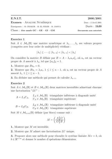 Recueil d'Examens (1997 - 2009) Analyse NumÃ©rique - lamsin