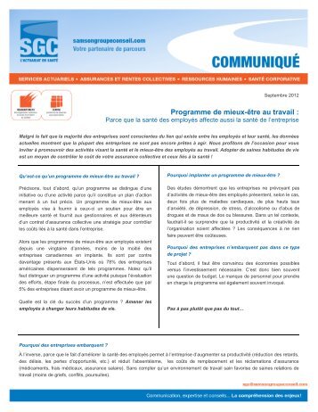 Programme de mieux-être au travail : Parce que la santé des ...