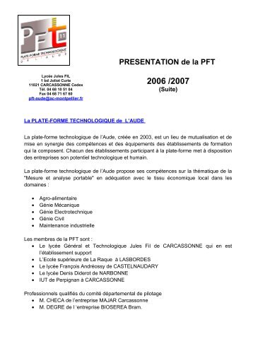 PRESENTATION de la PFT - Lycée Jules Fil