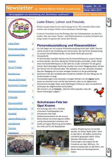 Newsletter der Jeanne-Barez-Schule (Grundschule)