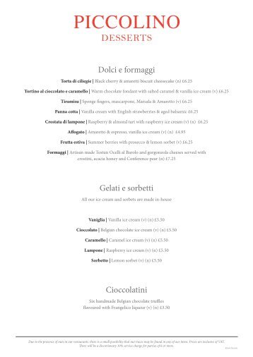dessert menu - Individual Restaurants
