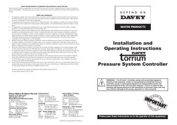 Installation and Operating Instructions Pressure ... - Dural Irrigation