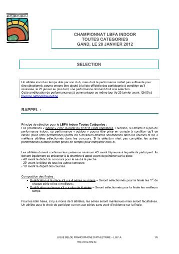 Championnats LBFA indoor TC - Ligue Belge Francophone d ...