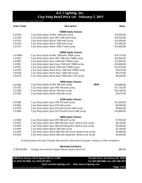 Clay paky price list deals