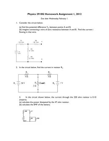 Physics 2910G Homework Assignment 1, 2012