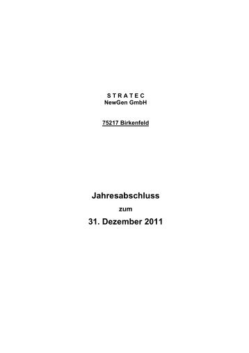 Jahresabschluss 31. Dezember 2011 - STRATEC Biomedical AG