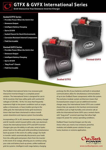 GTFX and GVFX Intl Spec Sheet - OutBack Power Systems