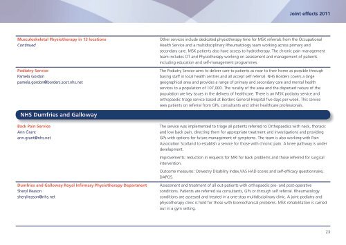 Joint effects 2011 - An update of the involvement - 18 Weeks