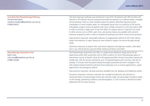 Joint effects 2011 - An update of the involvement - 18 Weeks