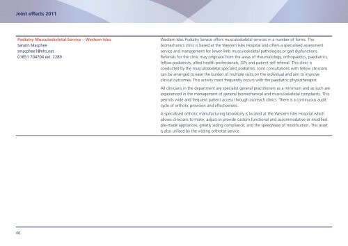 Joint effects 2011 - An update of the involvement - 18 Weeks