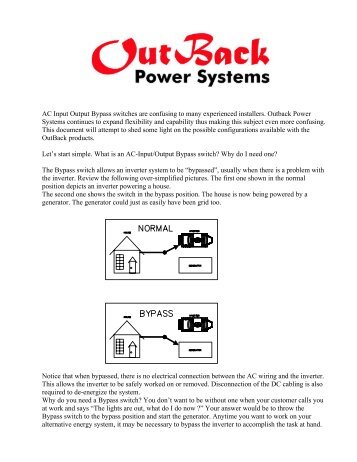 AC Input Output Bypass Switches - OutBack Power Technologies