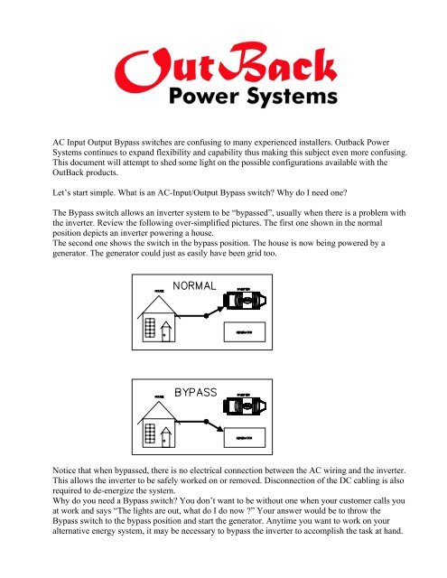 AC Input Output Bypass Switches - OutBack Power Technologies