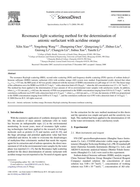 Resonance light scattering method for the determination of anionic ...