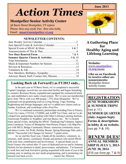 June Newsletter and Calendar - City of Montpelier, Vermont