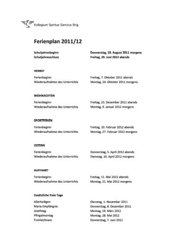 Ferienplan 2011/12 - Kollegium Spiritus Sanctus