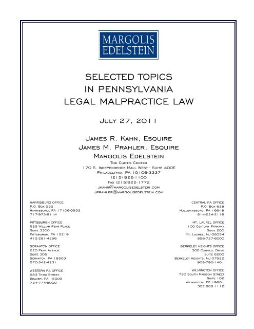 selected topics in pennsylvania legal malpractice law - Margolis ...