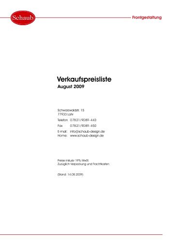 Verkaufspreisliste - Schaub-Design