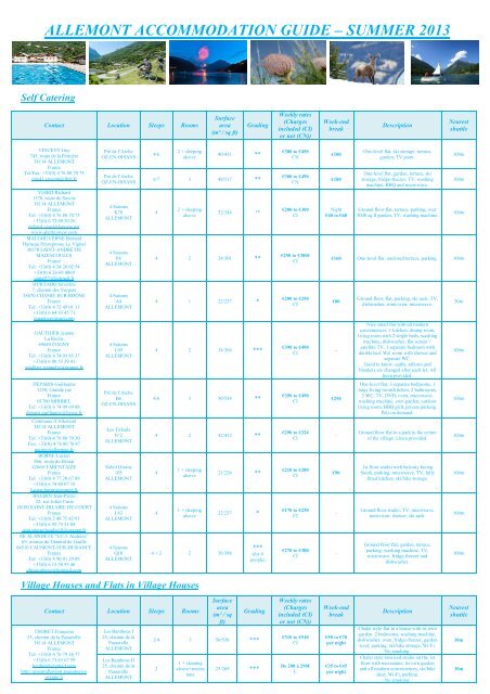 Accommodation brochure summer 2013 - Allemont