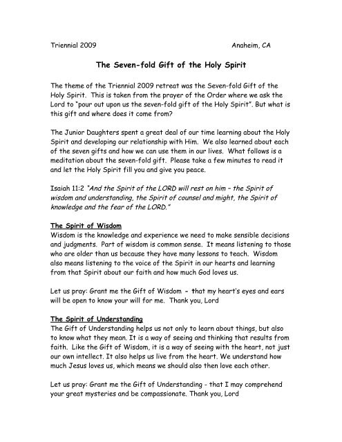 The Seven-fold Gift of the Holy Spirit - The Order of the
