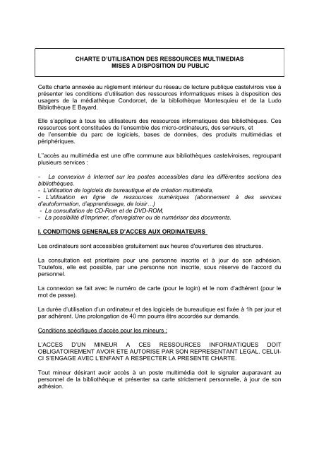 Charte D Utilisation Des Postes Multima C Dia Bibliotha Ques Et