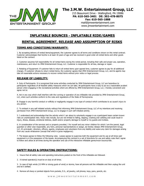 client rental agreement & liability waiver - JMW Entertainment Group