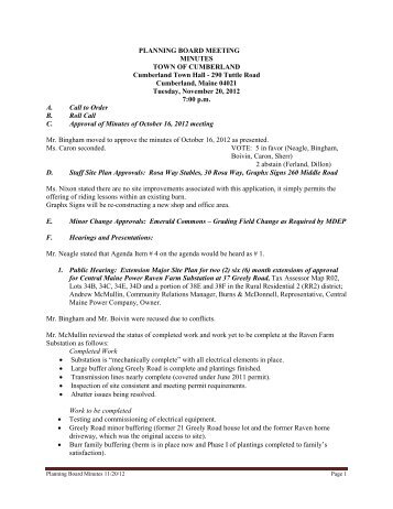 PLANNING BOARD MEETING MINUTES TOWN OF CUMBERLAND ...