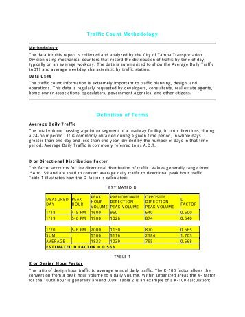 Traffic Count Methodology - City of Tampa