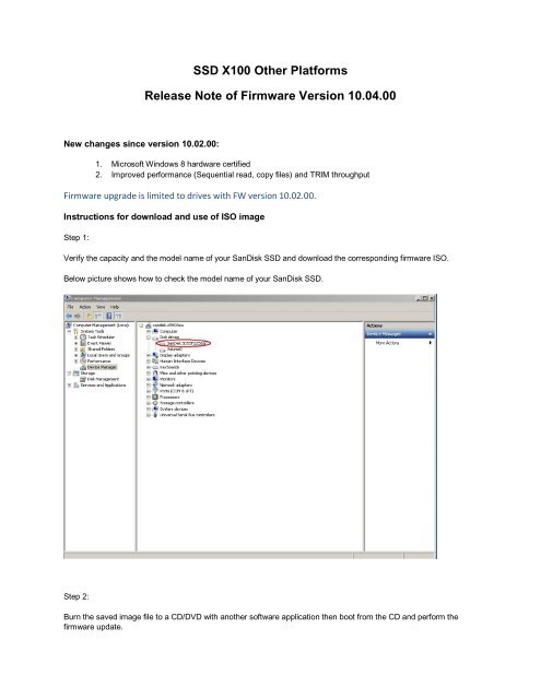 SSD X100 Other Platforms Release Note of Firmware ... - SanDisk