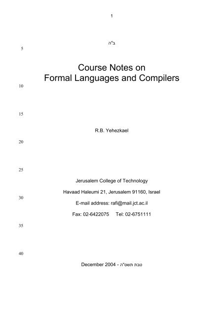 Course Notes on Formal Languages and Compilers