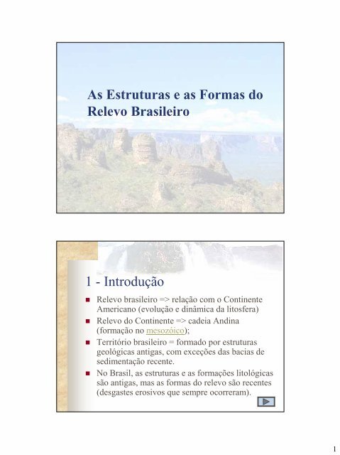 As Estruturas e as Formas do Relevo Brasileiro 1 - IntroduÃƒÂ§ÃƒÂ£o - Univap